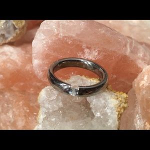 Tension-set Aquamarine & Titanium Band Ring!